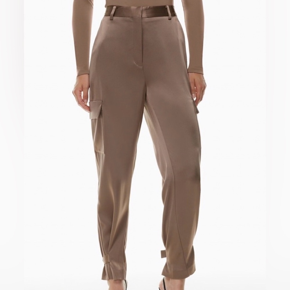 Babaton Taupe Satin Cargo Joggers - Aritzia